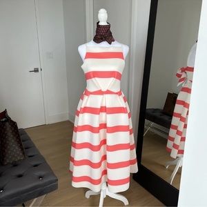 ASOS DESIGN Stripe Bow Back Midi Dress Size US 6 Summer Coral